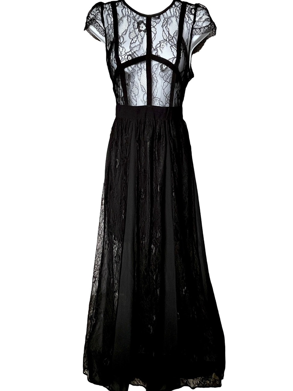 Vintage Black Lace Maxi Dress Small Sheer by J.D. Luxe Whimsigoth Witchy Gothic - Picture 3 of 13